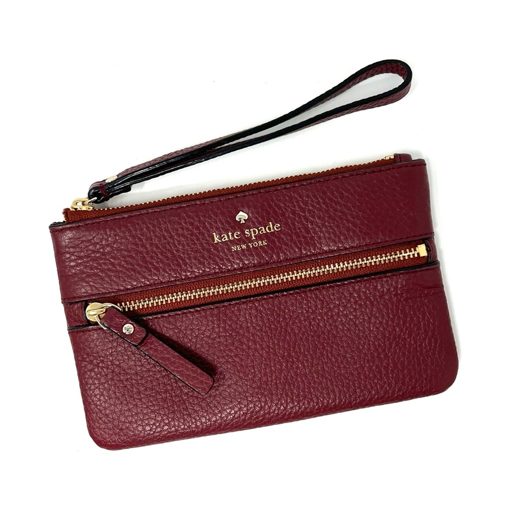 Kate Spade Cobble Hill Bee Burgundy Red Pebbled Leather Wristlet